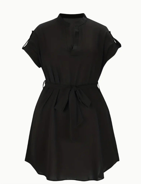 Women’s V-Neck Short Sleeve Belted Dress – Summer Bowknot Fashion