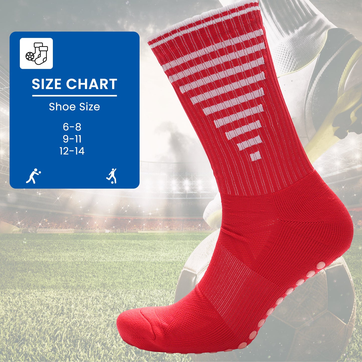 3 Pairs Red Anti Slip Football Grip Socks for Men Sports Socks for Gym Running Yoga Trekking Hiking by Sock Stack