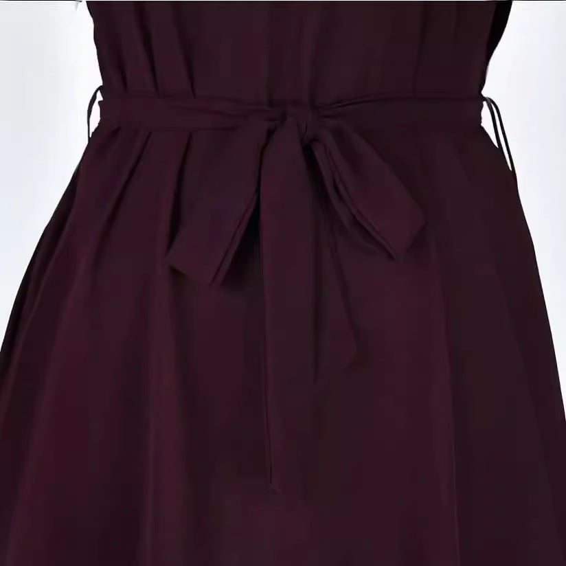 Women’s V-Neck Short Sleeve Belted Dress – Summer Bowknot Fashion