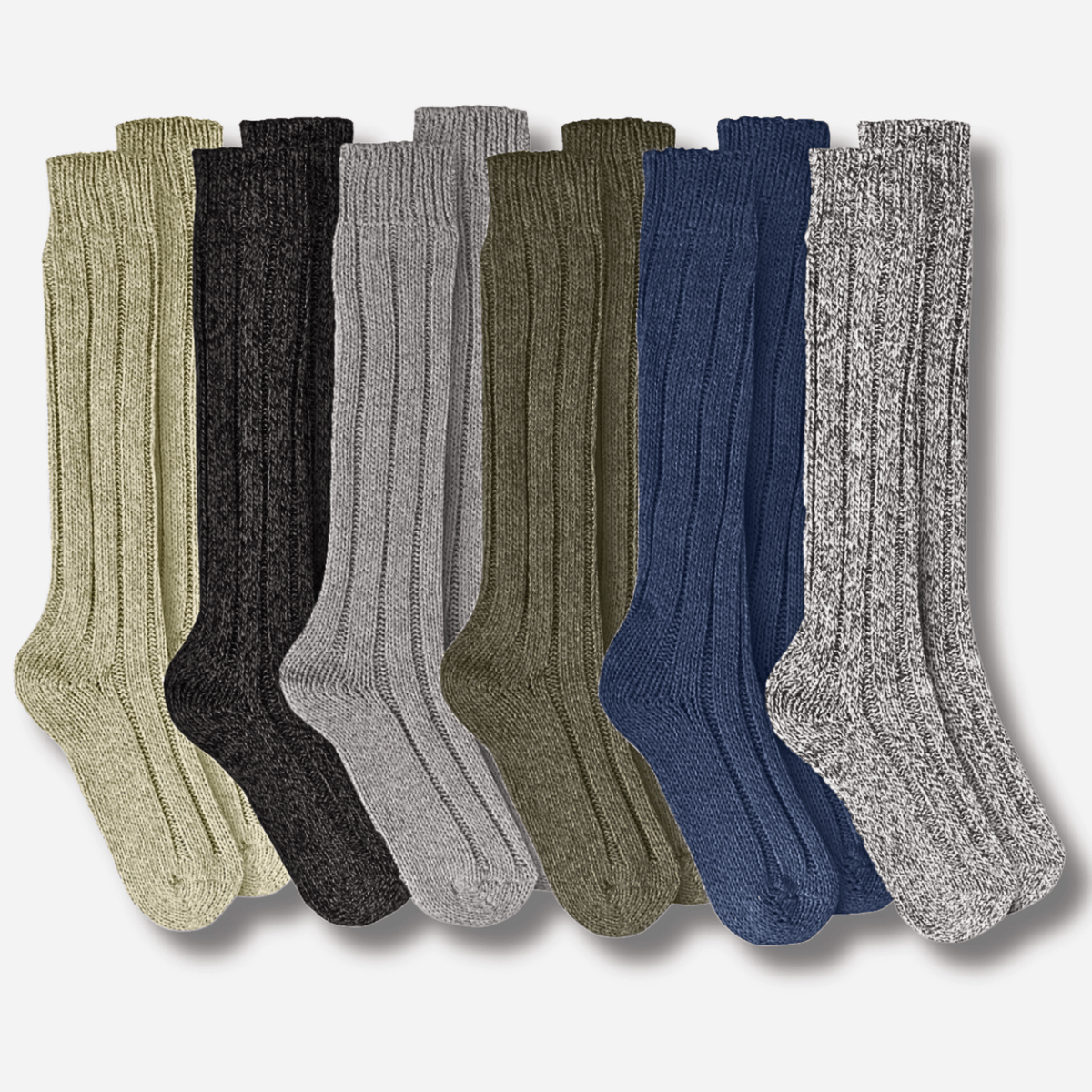 6 Pairs Mens Long Wool Socks Knee High Merino Terry Cushioned Arch Support Reinforced Toe Durable Outdoor Riding Wellington Boots Assorted Colours UK 6-11 EU 39-45 Sock Stack