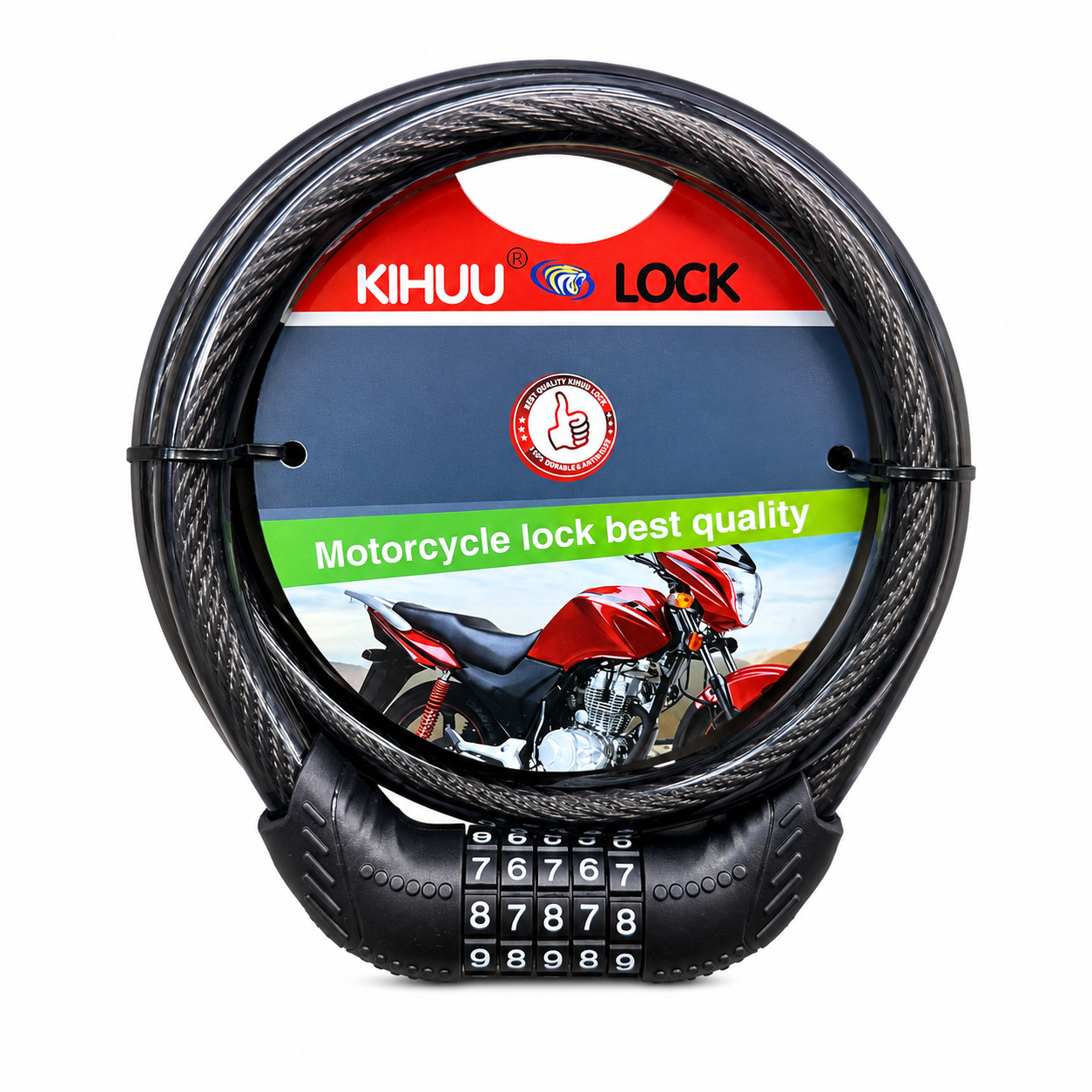 Heavy-Duty 5-Digit Combination Cable Lock for Motorcycle, Bicycle and Scooter