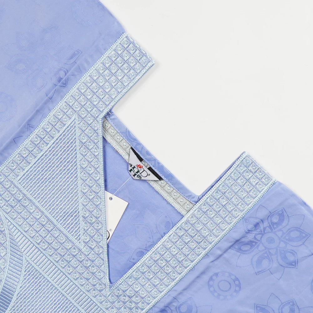 African Embroidery Blue Gown Men Elegant Thobe 3 PC Top and Pants Suits Set
