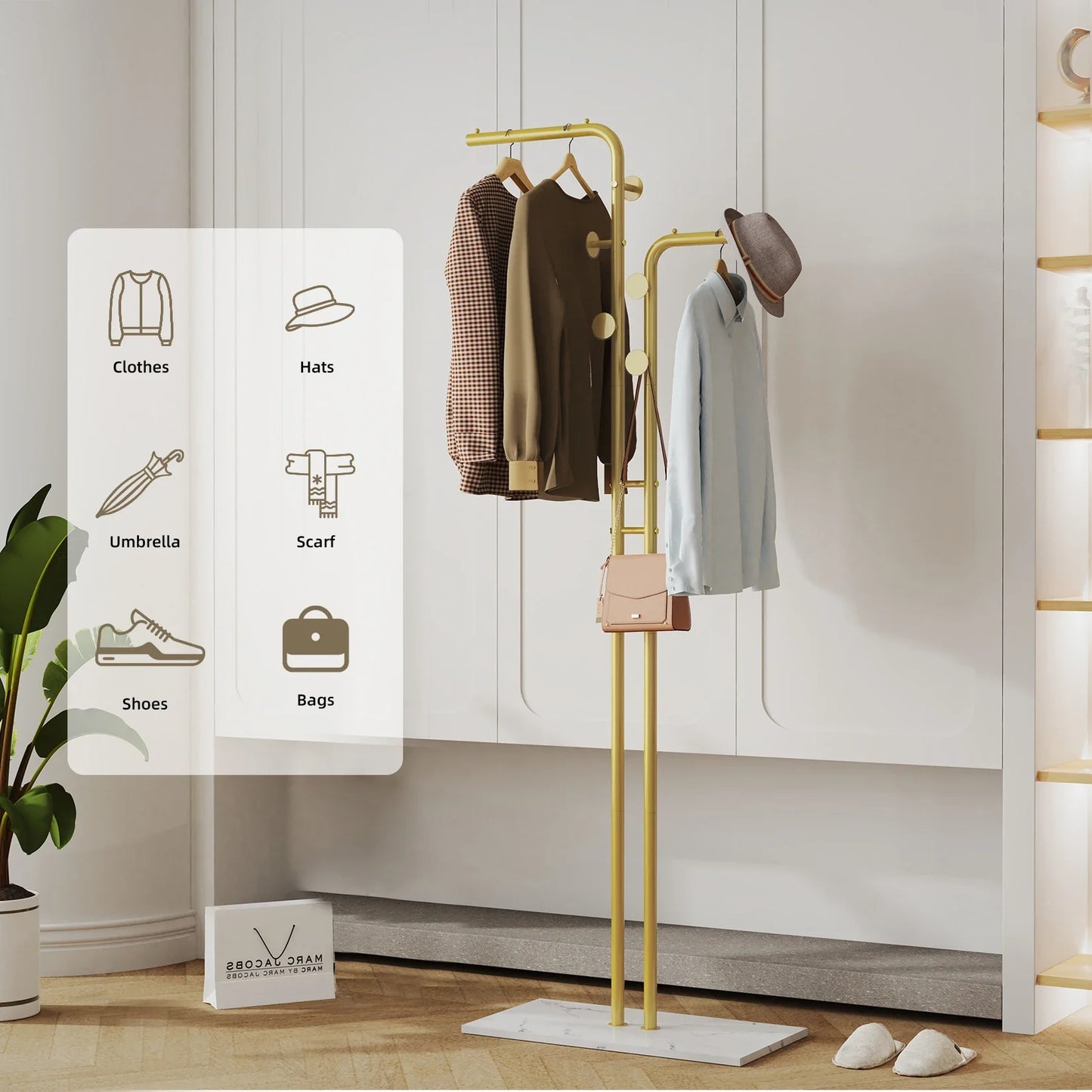 Heavy Duty Metal Dual-pole Clothes Rail Anti-Collapse Garment Rack Coat Hanger Stand Stable Stone Base