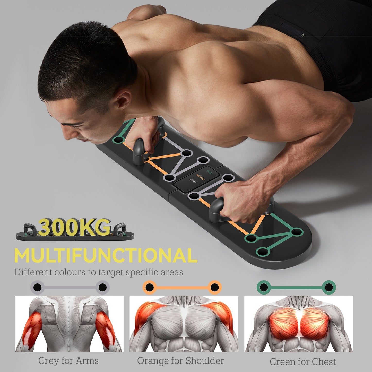 SPORTNOW Foldable Push Up Board with Non-Slip Pads for Chest, Arms, Shoulders - Black Fitness Equipment