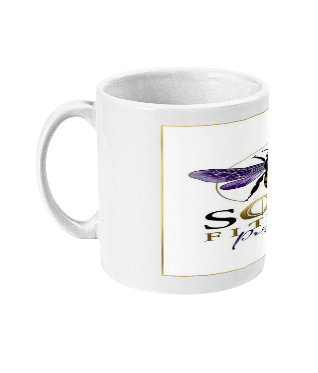 Personalised Coffee Mugs via our store - white mug with a floral design.