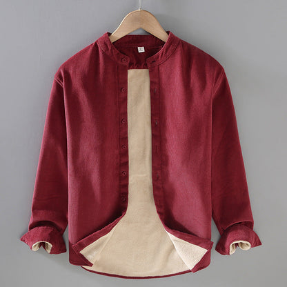 Flannel-lined Thick Warm Corduroy Small Stand-collar Shirt Jacket