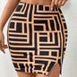 Women's Geometric Print High-Waisted Slit Skirt