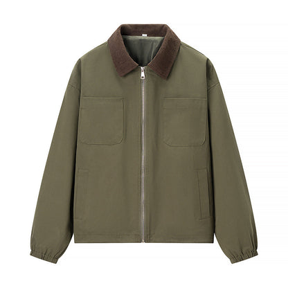 Women's Casual Zipper Short Jacket Coat Lapel Fashion Jacket