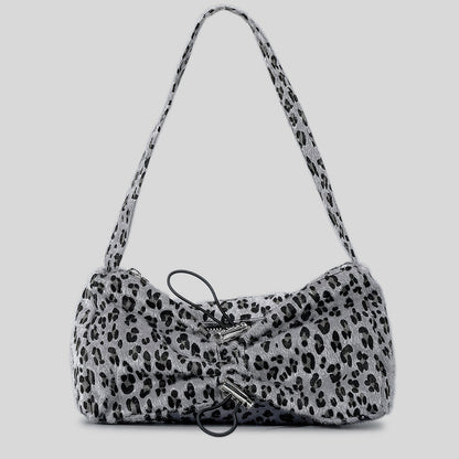 Autumn And Winter Drawstring Ruffle Zebra Stripes Underarm Bag Women