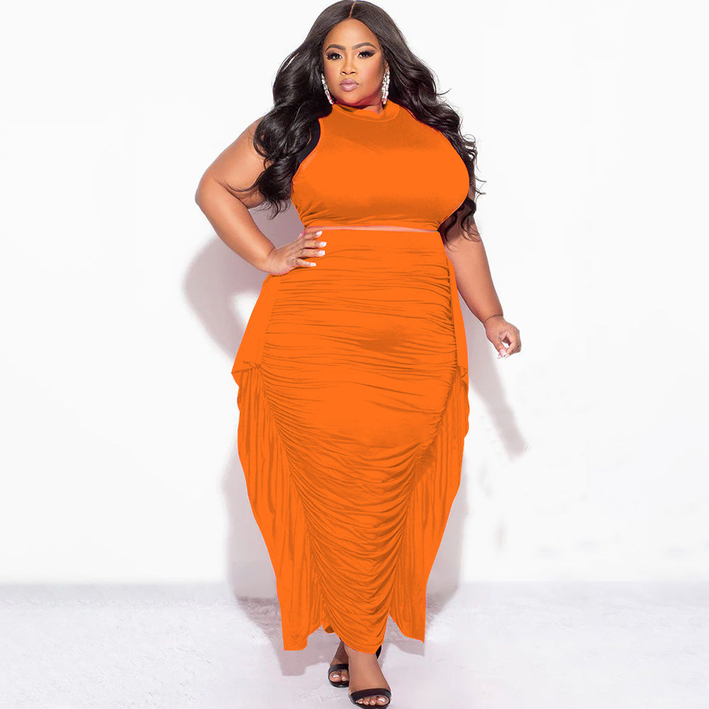 Women's Sexy Bodycon Tassel Sleeveless Plus-Size Two-Piece Set