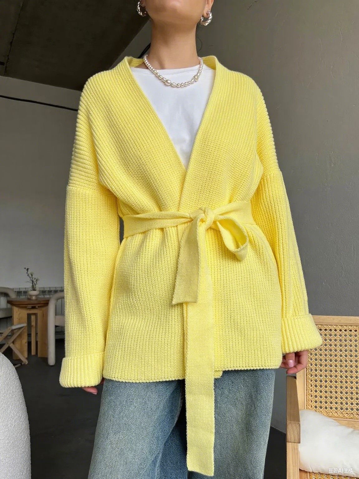 Cashmere Belt Knitted Cardigan Jacket