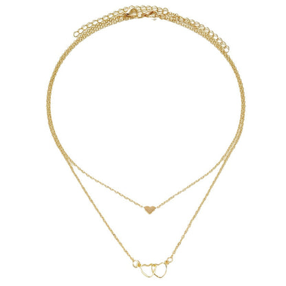 Hollow Cross Heart Pendant Double-layer Necklace Cute Classic Heart Shaped Pendant Necklace For Women