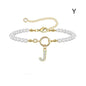 2024 New Fashion Toggle Clasp Initial Bracelet Women A-Z Letter Pendant 6mm Pearl Bracelet For Women Jewelry Gift