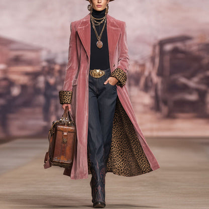 Patchwork Lace Gold Velvet Suit Long Coat Women's Wear