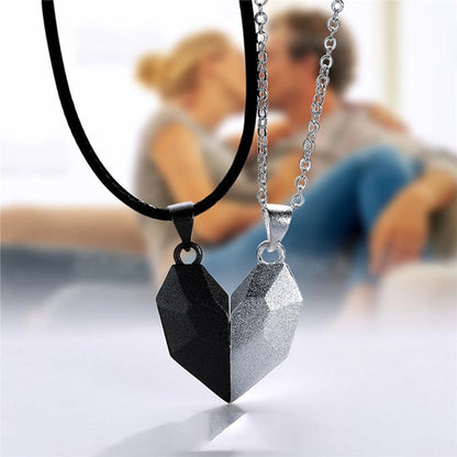 Attractive Wishing Stone Couple Pendant Necklace Ancient Love Token Heart-shaped Electrocardiogram Magnetic Heart Pendant Splicing Necklace Valentine's Day Gift
