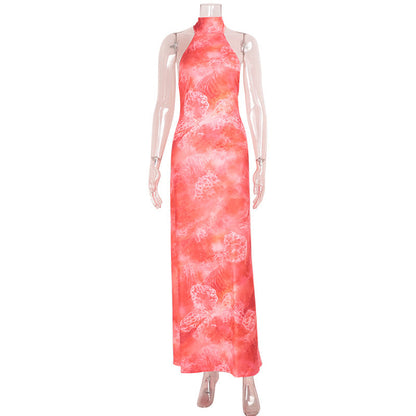 Fashionable Backless Sleeveless Halter Neck Women's Dress Evening Gown