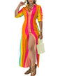 Women's Summer V-Neck Button Shirt Long Sleeve Casual Minimalist Dress