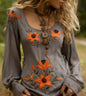 Grass And Flower Embroidered Linen Shirt