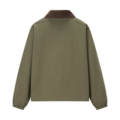 Women's Casual Zipper Short Jacket Coat Lapel Fashion Jacket