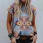 Women's Retro Floral-print Short-sleeve Top