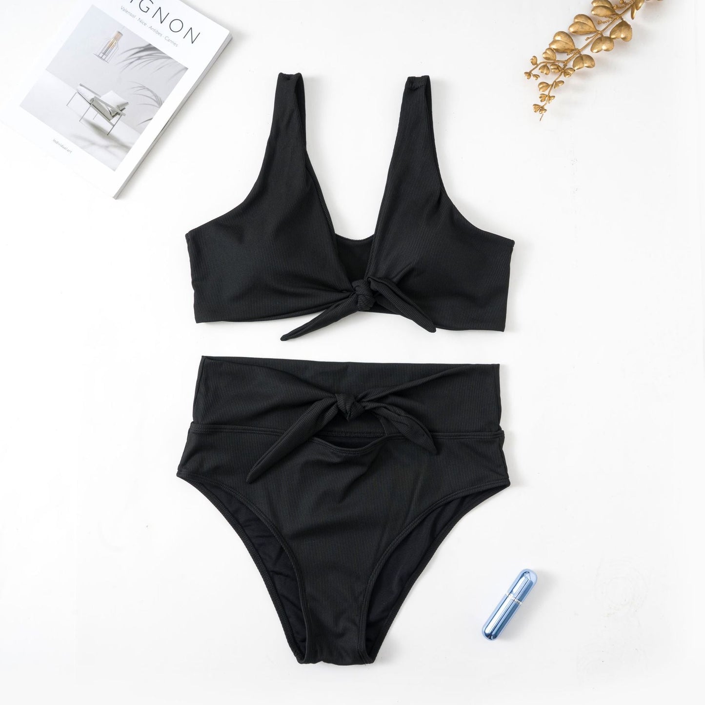Women's Fashion Solid Color Knotted Swimsuit Set
