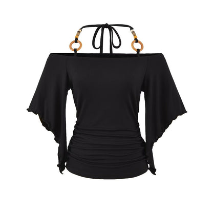 Women's Retro Off-the-Shoulder Beaded Halter Neck Top