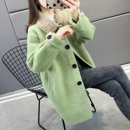 New Single-breasted Mid-length Knitted Coat Loose