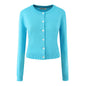 Women's Retro European American Style Multi-color Round Neck Long Sleeve Knitted Cardigan