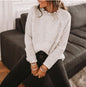 Fashionable Loose-Fit Solid-Color Knitted Sweater With Buttons And Ruffle Neck Long-Sleeve Top