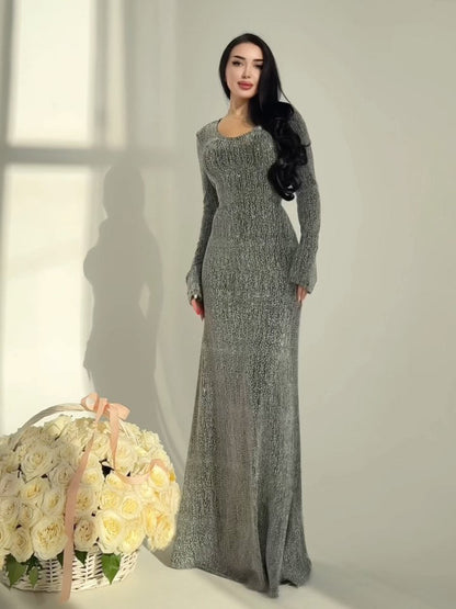 Round Neck Hot Diamond Maxi Dress