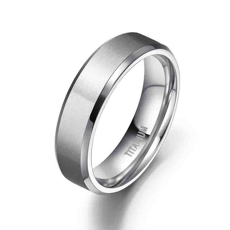 Brushed Wide Face 610mm Unisex Beveled Silver Titanium Ring