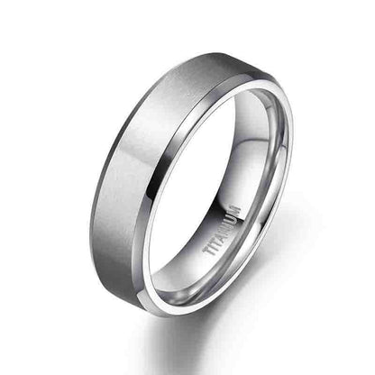 Brushed Wide Face 610mm Unisex Beveled Silver Titanium Ring