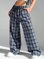 Women's Casual All-match Loose Drawstring Plaid Pocket Trousers