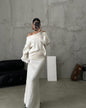 Women’s Winter Knitted Two-Piece Set – Off-Shoulder Sweater & Slim Skirt