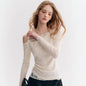 Women's Fashionable Lace-trimmed Off-the-shoulder Long-sleeve Top