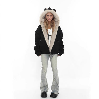 Winter Coat With A Fur Collar Made From Faux Suede For Warmth