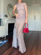 Plaid Off-shoulder Slit Dress