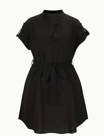 Women’s V-Neck Short Sleeve Belted Dress – Summer Bowknot Fashion