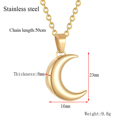 Stainless Steel Moon-Shaped Perfume Bottle Ash Pendant Necklace