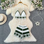 V-neck Fringe Vest High-waisted Hollowed-out Wide-leg Shorts Women's Suit