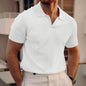 INS Waffle Lapel Short-sleeved T-shirt Summer Fashion Solid Color V-neck Polo Shirt Tops Men's Clothing