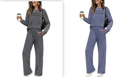 Women's Casual Elastic Waist Trousers Wide-leg Pants