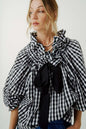 Women's Contrast Color Striped Shirt Lace-up Top