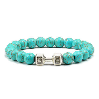 Turquoise Energy Healing Bracelet - Gun Black Barbell Bead Bracelet for Men & Women | Natural Stone Jewelry