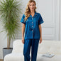 Summer Minimalist Casual Faux-silk Short-sleeve Shirt And Trousers