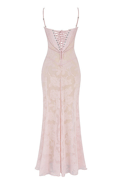 Sexy Flowers Lace Suspender Dress Summer Fashion Slim Back Lace-up Long Dresses Party Evening Club Clothing For Women