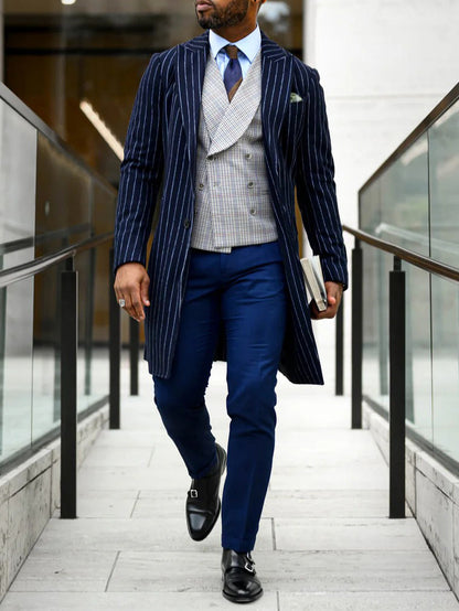 Men's Classic Striped Single-Breasted Coat