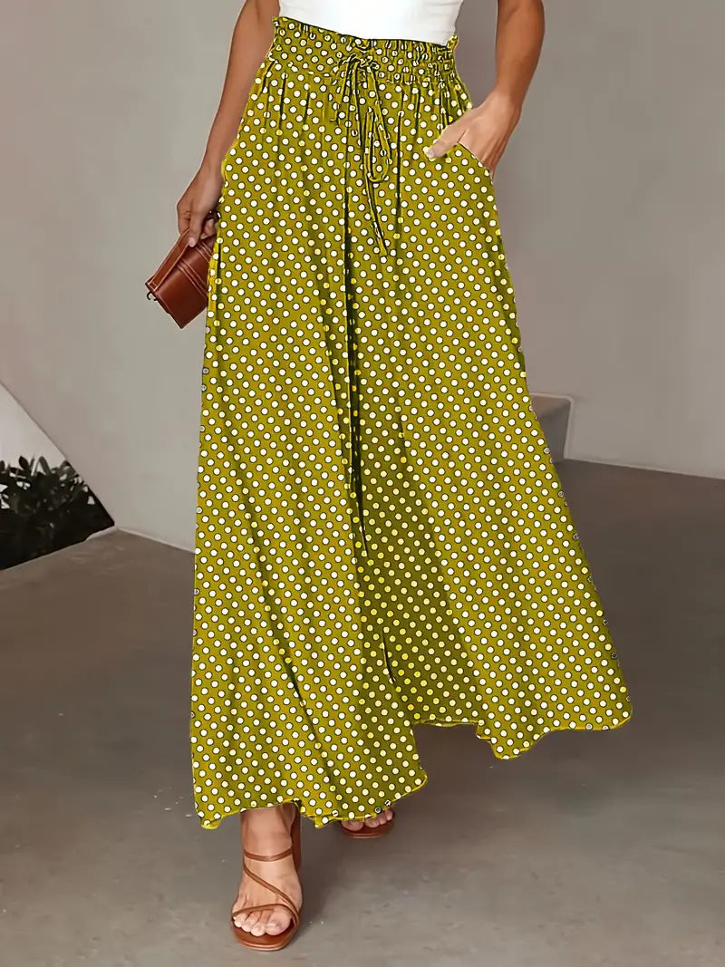 Polka Dot Print Trousers Fashion Loose Elastic Waist Wide-leg Pants Women's Clothing