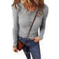Women's Elegant Solid Color Long Sleeve Top With Buttons