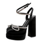 Women's Square Toe Heel Double Platform Thick High Heel Bow Large Size Hollow Sandals